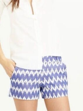 J.Crew Blue White Ikat Zig Zag Print Linen Blend Shorts 4